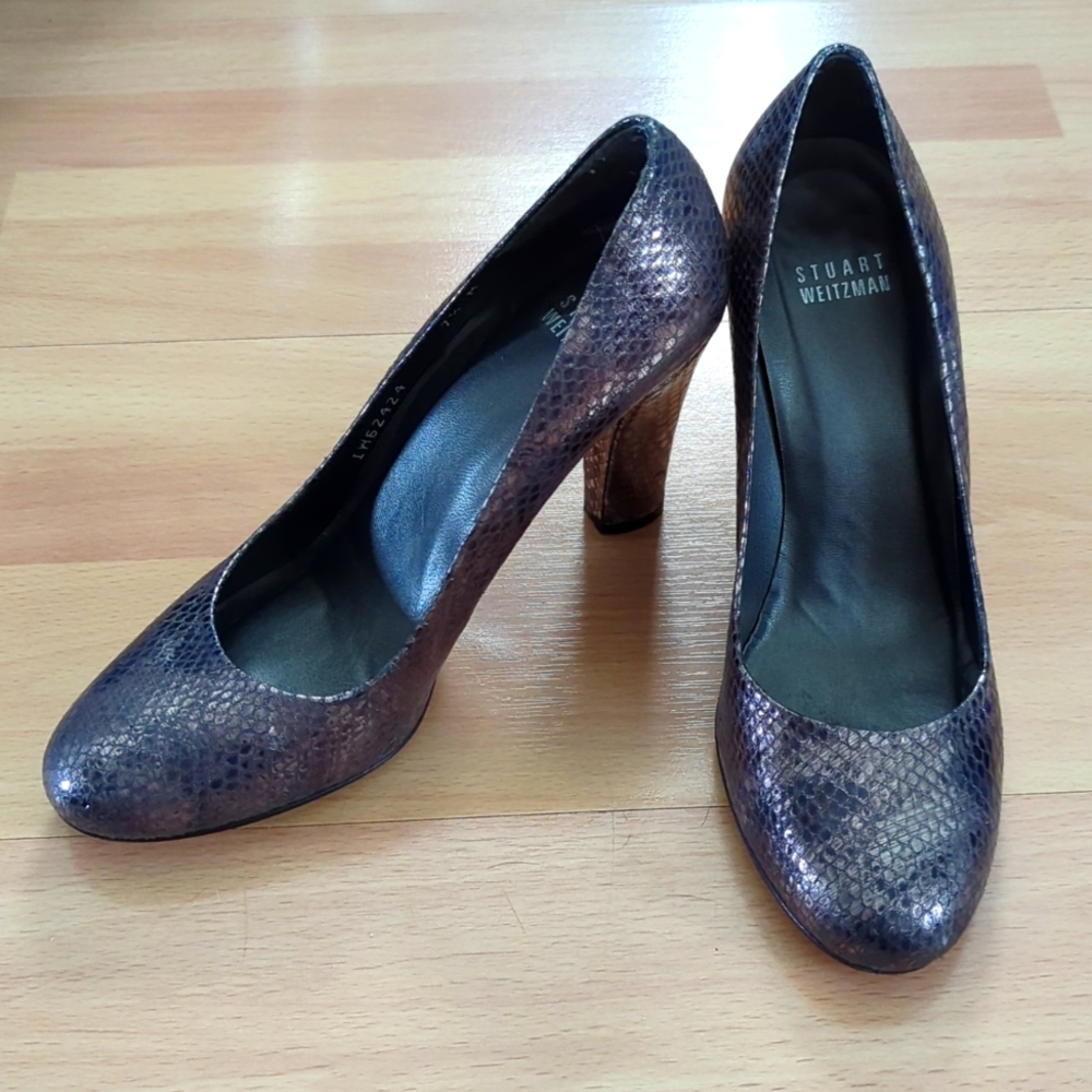 Stuart Weitzman Metallic Snake Print Pumps - image 1